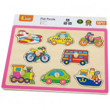 Дерев'яна рамка-вкладиш Viga Toys Кольоровий транспорт (50016)
