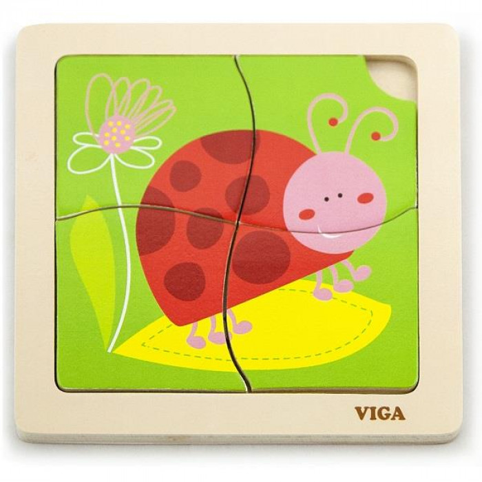 Дерев'яний міні-пазл Viga Toys Божа корівка, 4 ел. (50140)