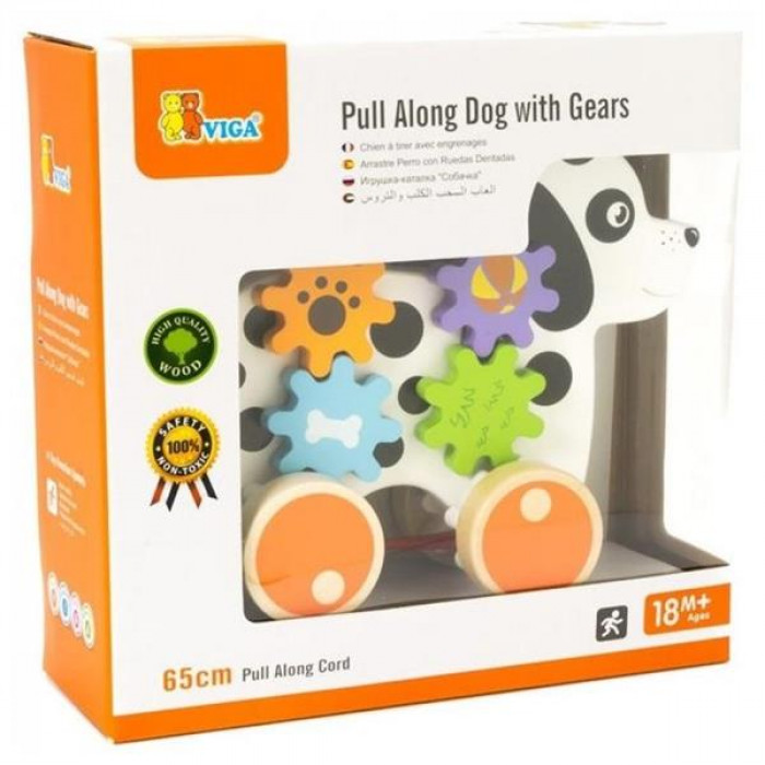 Дерев'яна каталка Viga Toys Собачка з шестернями (50977)