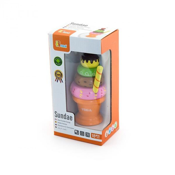 Іграшкові продукти Viga Toys Дерев'яна пірамідка-морозиво, помаранчевий (51322)
