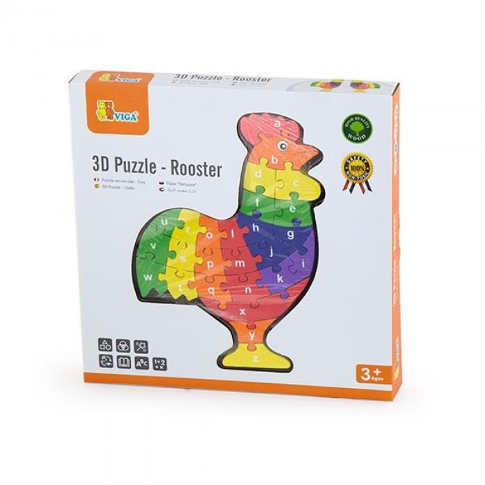 Дерев'яний пазл Viga Toys Півник по буквах і числах (55244)