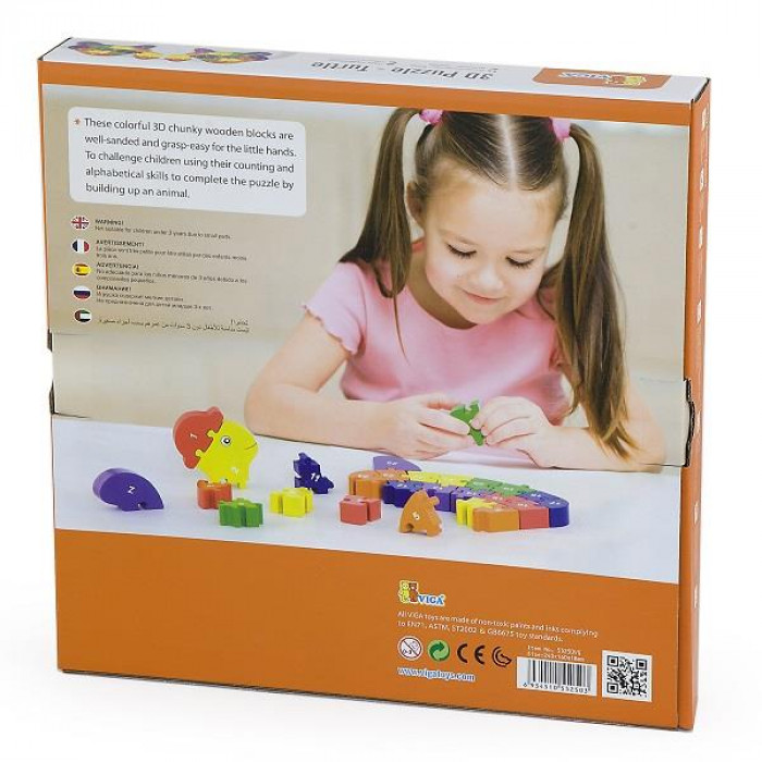 Дерев'яний пазл Viga Toys Черепаха по буквах і числах (55250)
