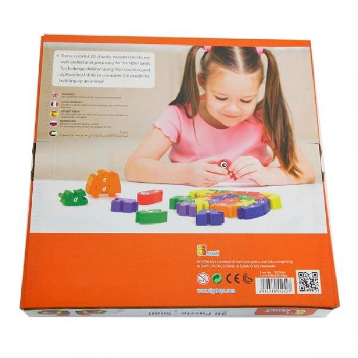 Дерев'яний пазл Viga Toys Равлик по буквах і числах (55252)