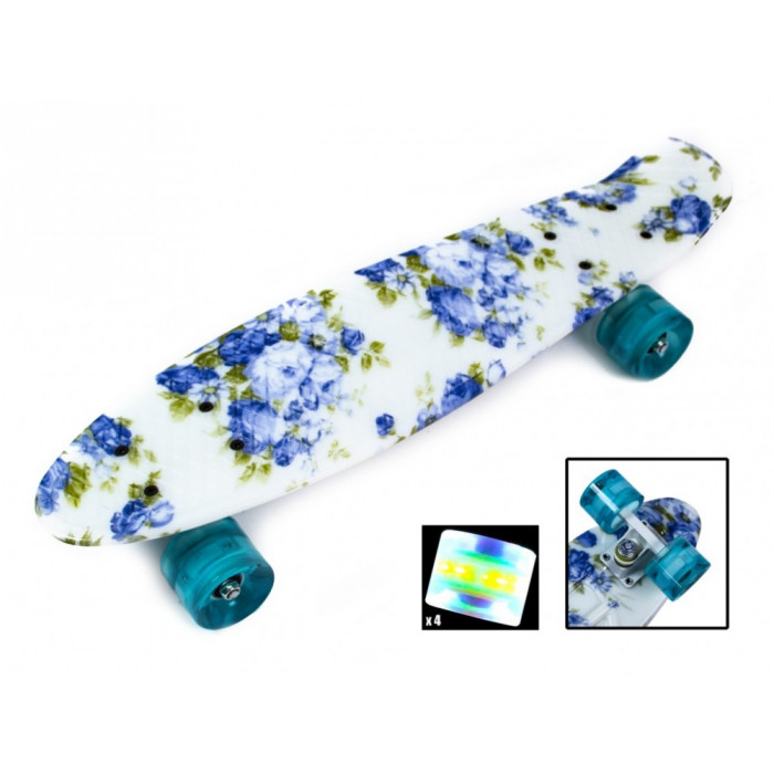 Penny Board  "Blue Rose" Светящиеся колеса. (PG05)
