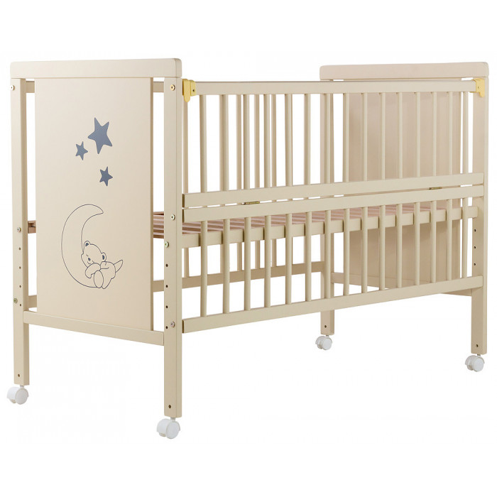 Ліжко Babyroom Ведмедик M-01 відкидний бік, колеса бук слонова кістка (624461)