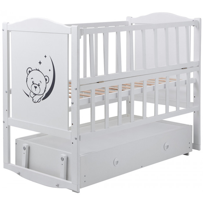 Ліжко Babyroom Тедді T-03 фігурне бильце, маятник, ящик, відкидний бік білий (624693)