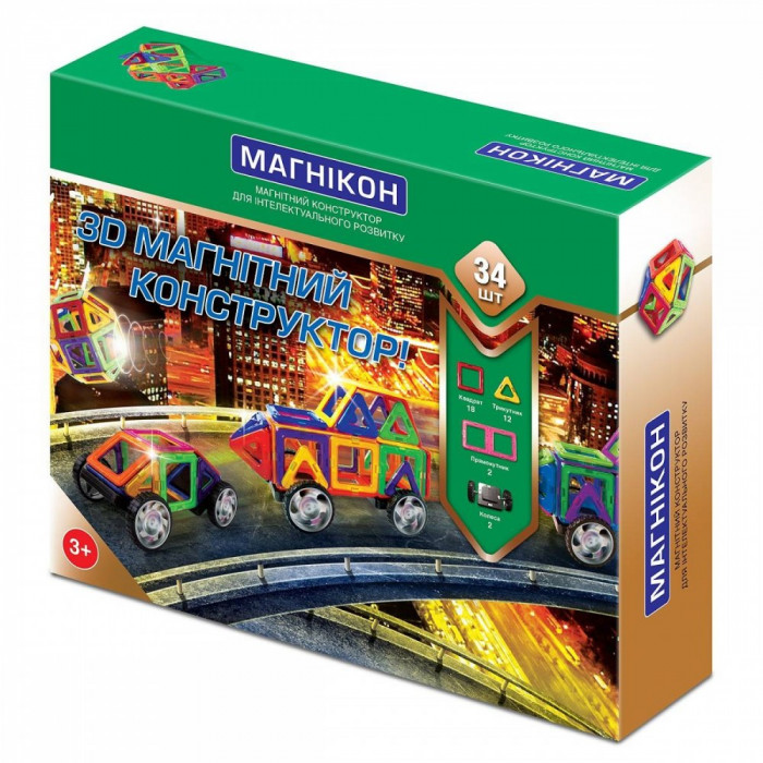 Магнітний конструктор МАГНІКОН, 34 деталей (MK-34)
